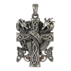 Tinnen hanger Keltisch kruis met draken