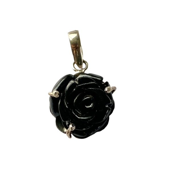 Zilveren hanger zwarte roos