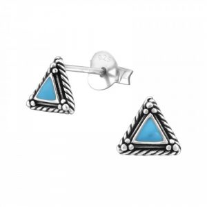 Zilveren oorstekers driehoek blauw