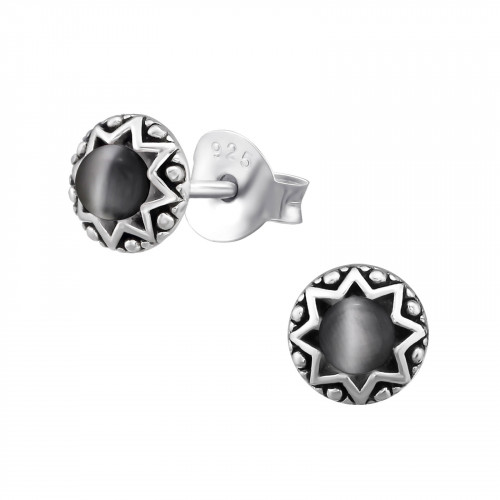Zilveren oorstekers met grijze chalcedoon