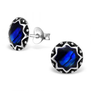 Zilveren oorstekers met abalone in donkerblauw