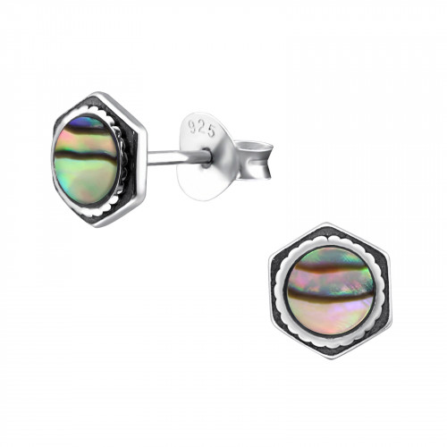 Zilveren oorstekers abalone in neutraalkleur