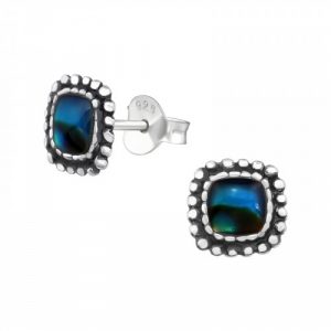 Zilveren oorstekers met abalone in donkerblauw