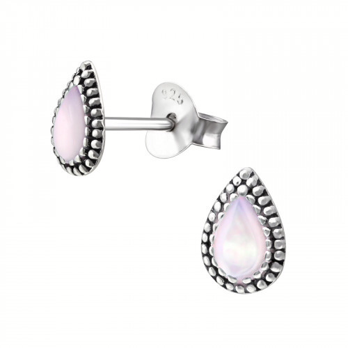 Zilveren oorstekers met abalone in roze