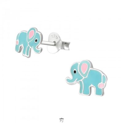 Zilveren oorstekers olifantje in lichtblauw