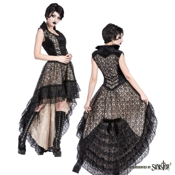 Gom salami beetje Gothic hoog-laag jurk van Sinister in ivoor/zwart | Alohomora