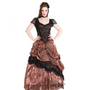 Lange gothic jurk van Sinister koperkleur zwart