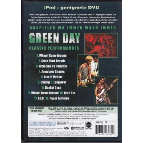 DVD Green Day Classic performances achterkant