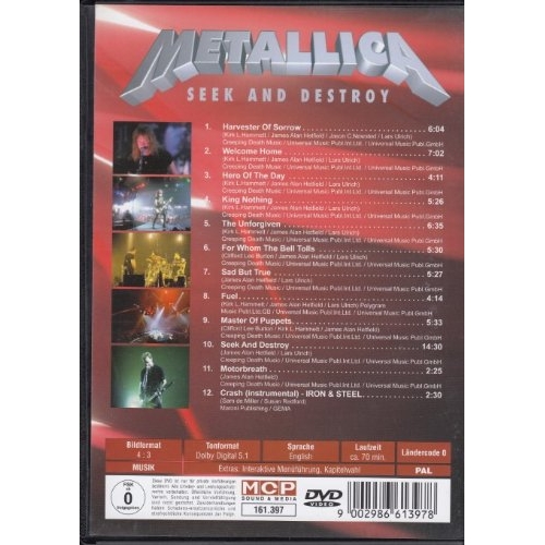 DVD Metallica Seek & destroy achterkant