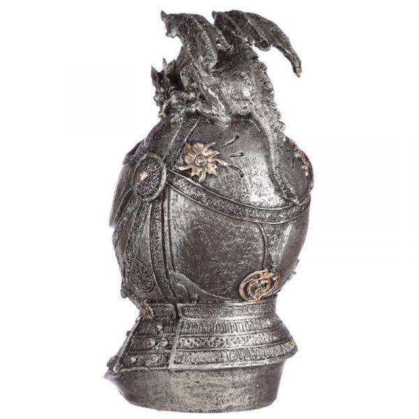 Spaarpot ridderhelm met draak achterkant