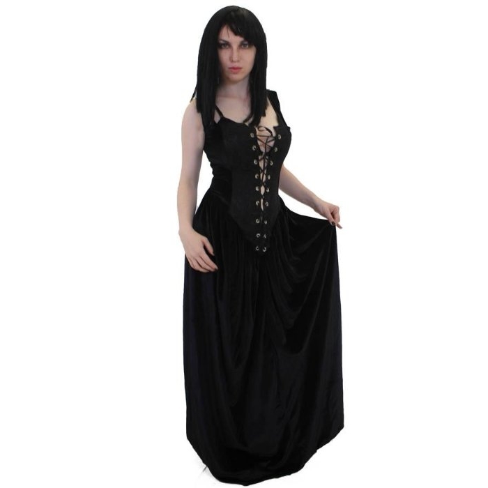 versus Schuine streep oven Lange zwarte gothic jurk | Alohomora