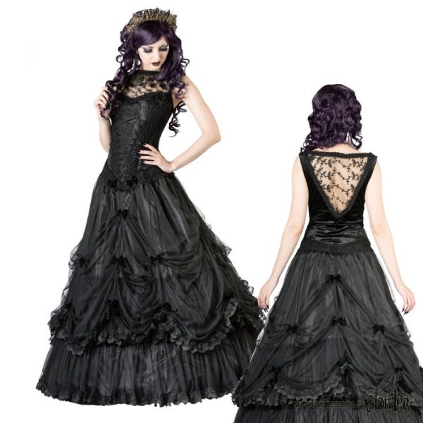 Lange gothic jurk van Sinister voor- en achterzijde