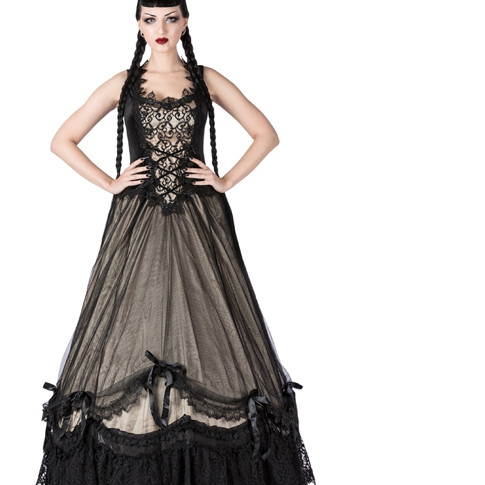 Nationaal volkslied Gepolijst spoelen Lange ivoorkleurige gothic jurk van Sinister | Alohomora