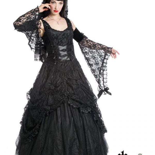 Lange zwarte gothic jurk van Sinister