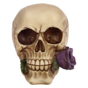 Decoschedel met paarse roos voorkant