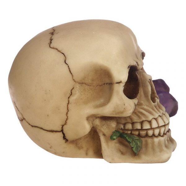 Decoschedel met paarse roos zijkant