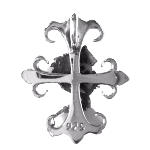 Zilveren hanger kruis met wolf achterzijde
