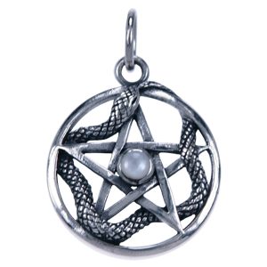 Zilveren hanger pentagram met abaloon