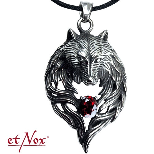 etNox rvs hanger wolvenkop met rode zirkonia