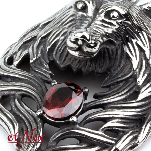 etNox rvs hanger wolvenkop met rode zirkonia detail