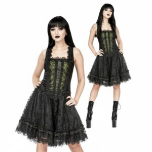 Gothic minijurk in zwart/olijf